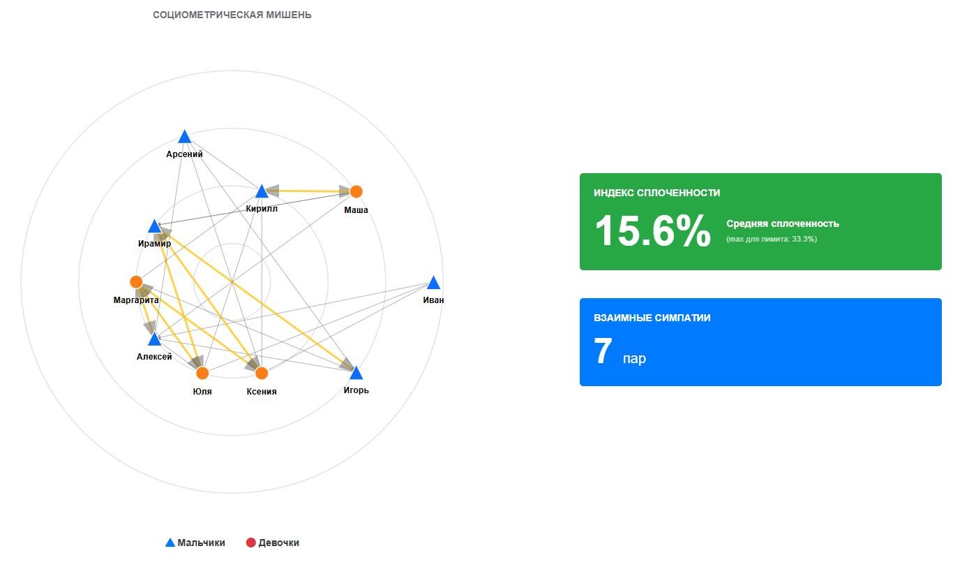 Рисунок 4 - Социометрия онлайн (пример результата социометрической мишени)