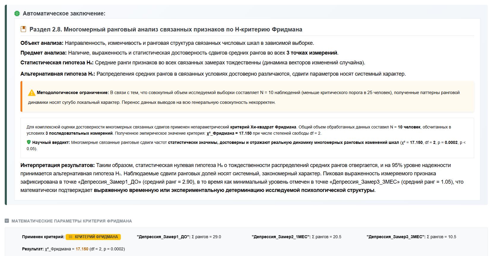 Рисунок 2 - Подсчет критерия Фридмана